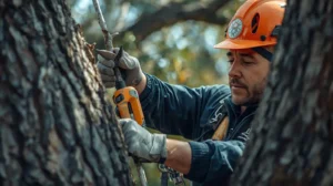 Professional arborist performing proper tree pruning techniques