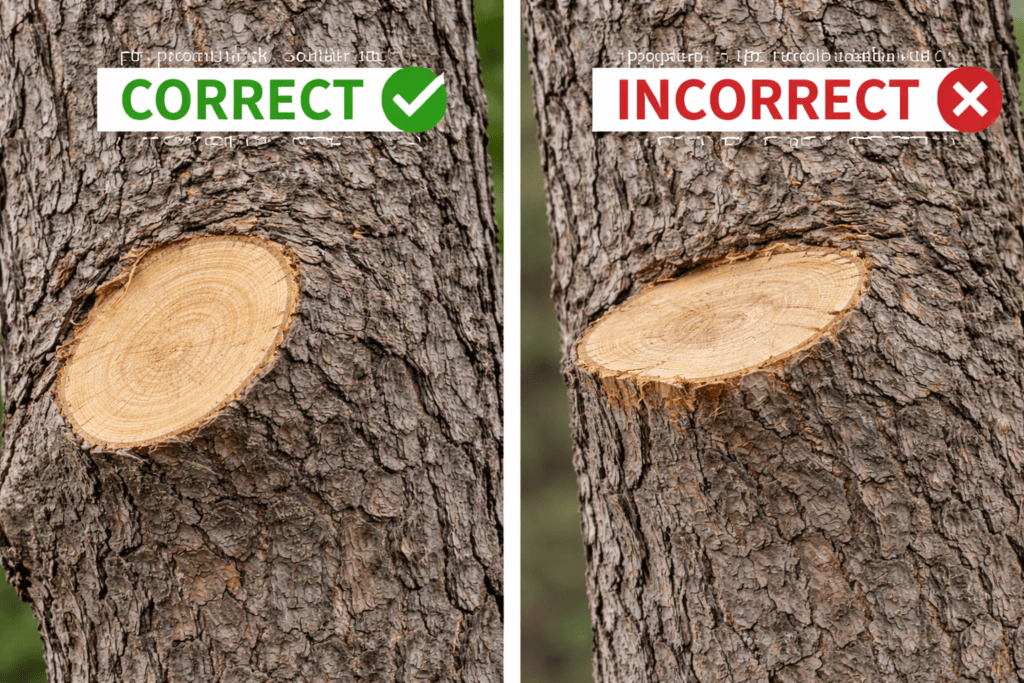 branch collar vs flush cut comparison in tree pruning techniques