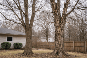 dead vs dormant trees comparison showing bark condition and branch structure