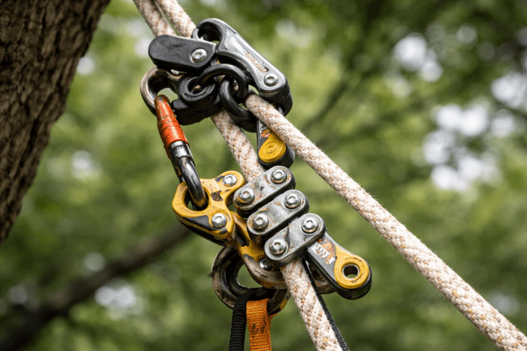 modern SRT climbing device showing mechanical friction management system