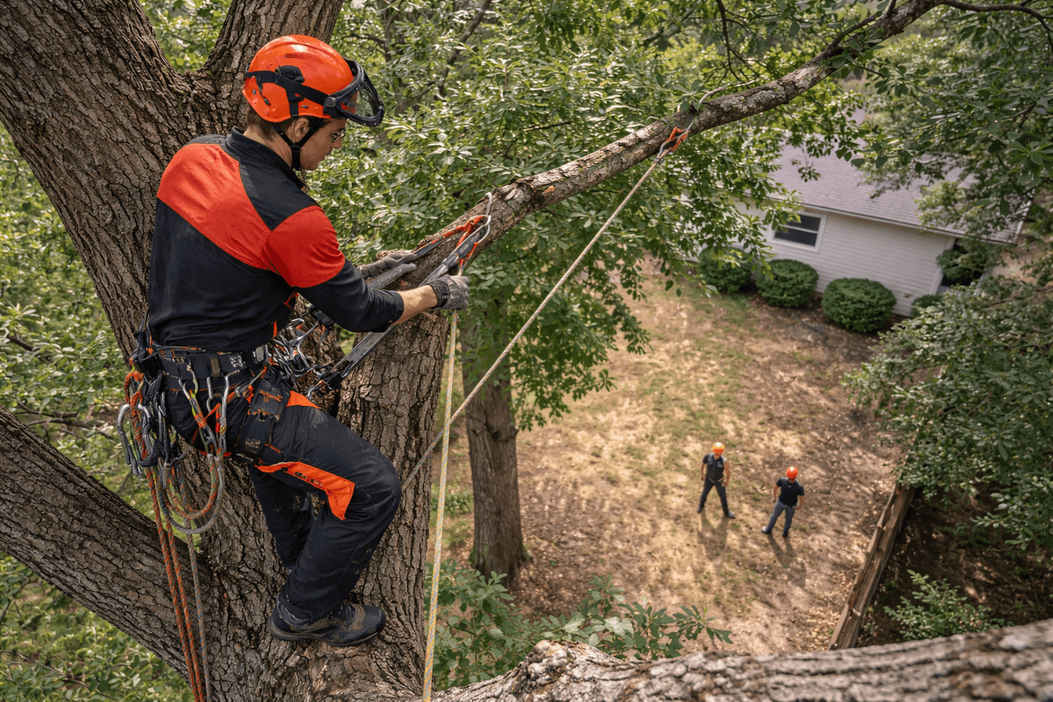 tree work safety standards followed by a professional arborist working in the canopy