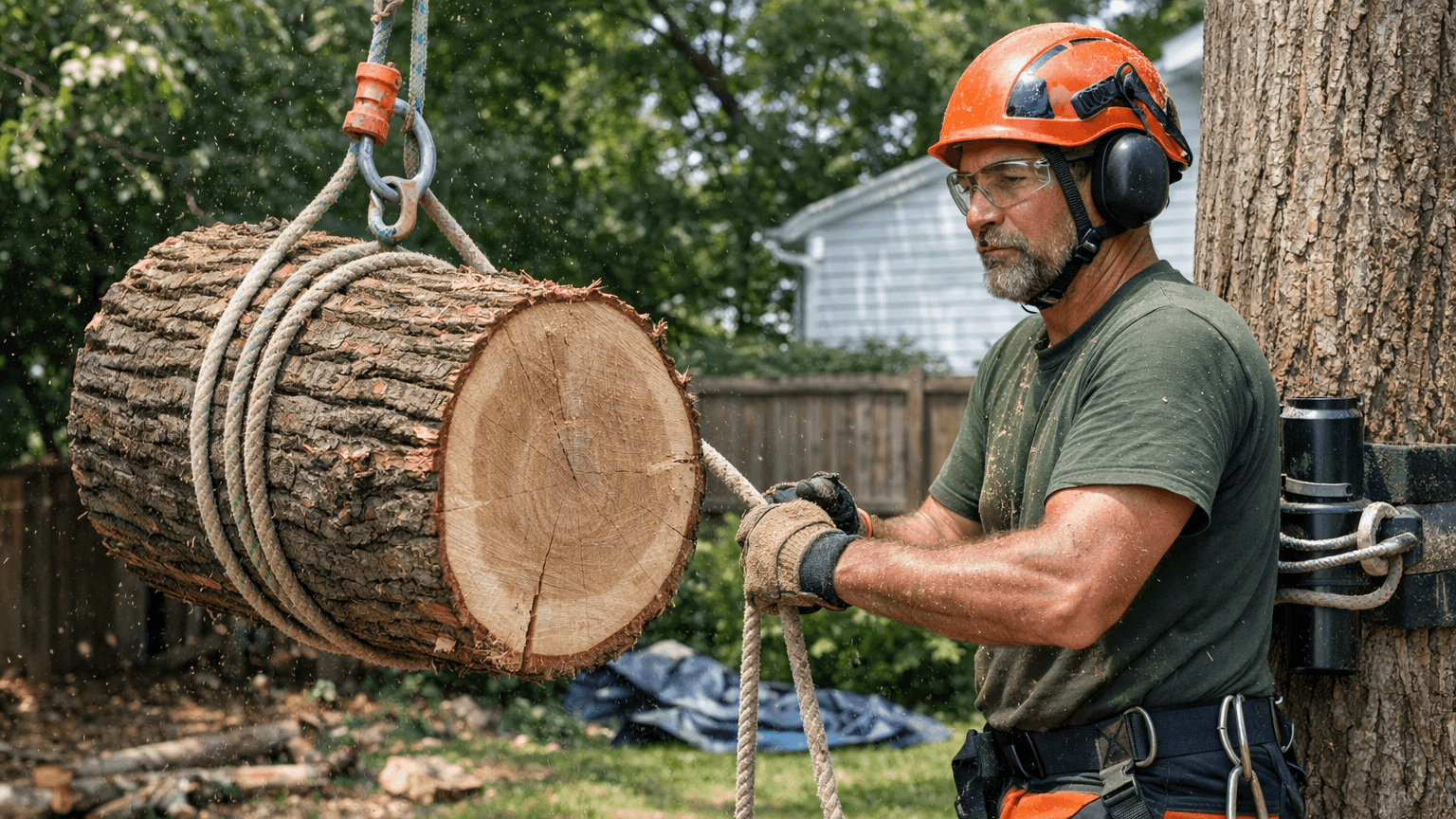 Negative rigging arborist safety during heavy tree removal